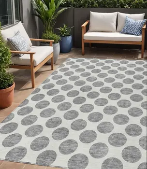 5' X 8' Gray And Ivory Polka Dot Washable Indoor Outdoor Area Rug