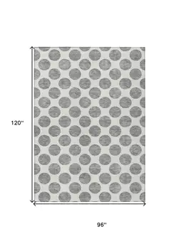 8' X 10' Gray And Ivory Polka Dot Washable Indoor Outdoor Area Rug