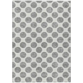 8' X 10' Gray And Ivory Polka Dot Washable Indoor Outdoor Area Rug