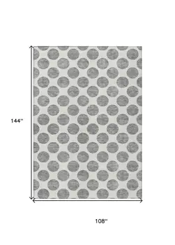 9' X 12' Gray And Ivory Polka Dot Washable Indoor Outdoor Area Rug