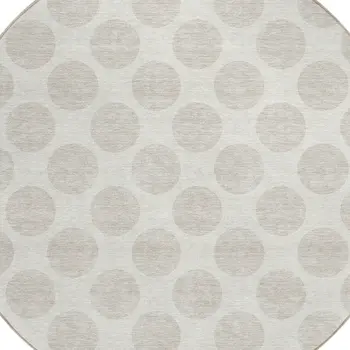 8' Ivory And Beige Round Polka Dot Washable Indoor Outdoor Area Rug