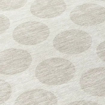 8' Ivory And Beige Round Polka Dot Washable Indoor Outdoor Area Rug