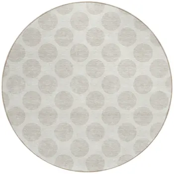 8' Ivory And Beige Round Polka Dot Washable Indoor Outdoor Area Rug