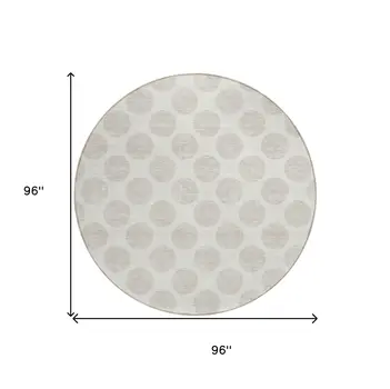 8' Ivory And Beige Round Polka Dot Washable Indoor Outdoor Area Rug
