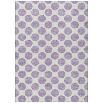 3' X 5' Lavender And Ivory Polka Dot Washable Indoor Outdoor Area Rug