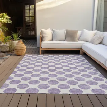 3' X 5' Lavender And Ivory Polka Dot Washable Indoor Outdoor Area Rug