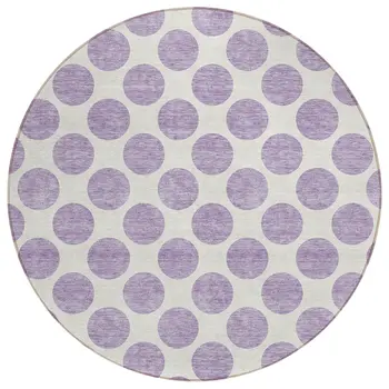 8' Lavender And Ivory Round Polka Dot Washable Indoor Outdoor Area Rug