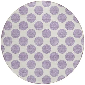 8' Lavender And Ivory Round Polka Dot Washable Indoor Outdoor Area Rug