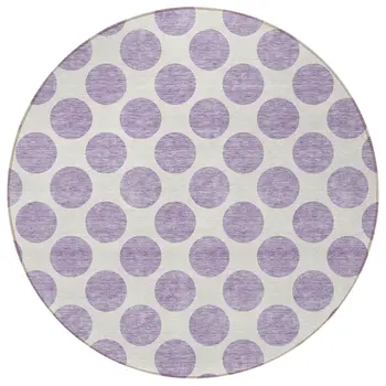 8' Lavender And Ivory Round Polka Dot Washable Indoor Outdoor Area Rug