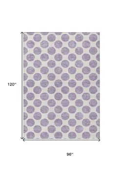 8' X 10' Lavender And Ivory Polka Dot Washable Indoor Outdoor Area Rug
