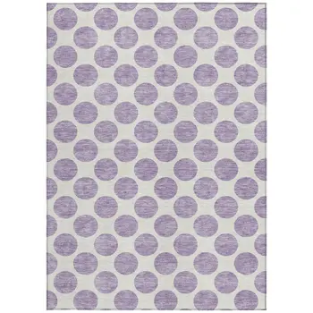 9' X 12' Lavender And Ivory Polka Dot Washable Indoor Outdoor Area Rug