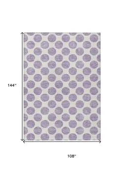 9' X 12' Lavender And Ivory Polka Dot Washable Indoor Outdoor Area Rug