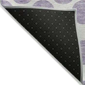 9' X 12' Lavender And Ivory Polka Dot Washable Indoor Outdoor Area Rug