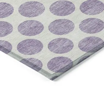 9' X 12' Lavender And Ivory Polka Dot Washable Indoor Outdoor Area Rug
