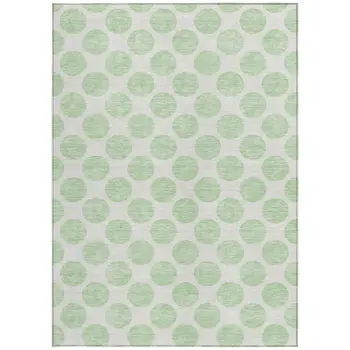 3' X 5' Mint Green And Ivory Polka Dot Washable Indoor Outdoor Area Rug