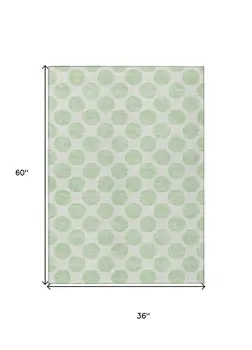 3' X 5' Mint Green And Ivory Polka Dot Washable Indoor Outdoor Area Rug