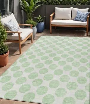 5' X 8' Mint Green And Ivory Polka Dot Washable Indoor Outdoor Area Rug