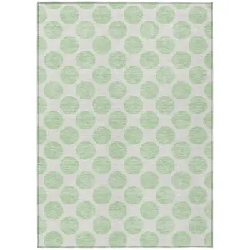 5' X 8' Mint Green And Ivory Polka Dot Washable Indoor Outdoor Area Rug