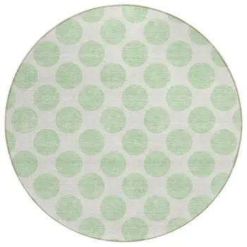 8' Mint Green And Ivory Round Polka Dot Washable Indoor Outdoor Area Rug