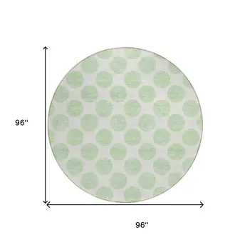 8' Mint Green And Ivory Round Polka Dot Washable Indoor Outdoor Area Rug