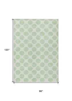 8' X 10' Mint Green And Ivory Polka Dot Washable Indoor Outdoor Area Rug