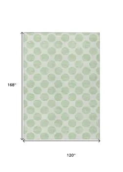 10' X 14' Mint Green And Ivory Polka Dot Washable Indoor Outdoor Area Rug