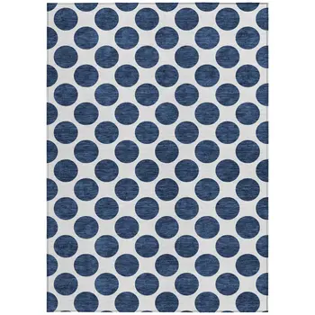 3' X 5' Navy Blue And Ivory Polka Dot Washable Indoor Outdoor Area Rug