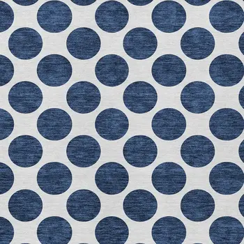 3' X 5' Navy Blue And Ivory Polka Dot Washable Indoor Outdoor Area Rug