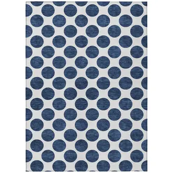 5' X 8' Navy Blue And Ivory Polka Dot Washable Indoor Outdoor Area Rug