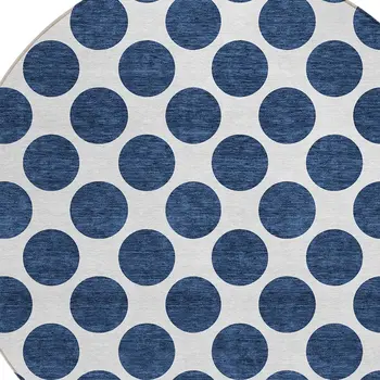 8' Navy Blue And Ivory Round Polka Dot Washable Indoor Outdoor Area Rug