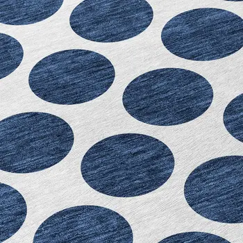 8' Navy Blue And Ivory Round Polka Dot Washable Indoor Outdoor Area Rug