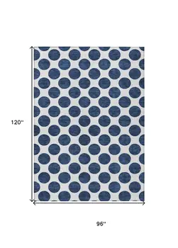 8' X 10' Navy Blue And Ivory Polka Dot Washable Indoor Outdoor Area Rug