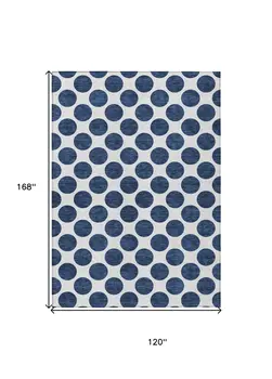 10' X 14' Navy Blue And Ivory Polka Dot Washable Indoor Outdoor Area Rug