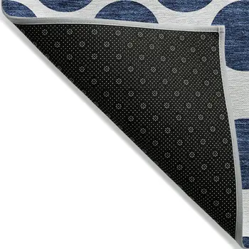 10' X 14' Navy Blue And Ivory Polka Dot Washable Indoor Outdoor Area Rug