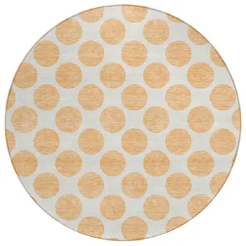 8' Peach And Ivory Round Polka Dot Washable Indoor Outdoor Area Rug