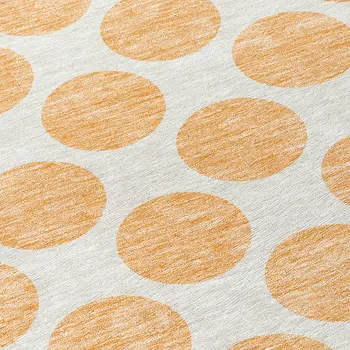 8' Peach And Ivory Round Polka Dot Washable Indoor Outdoor Area Rug