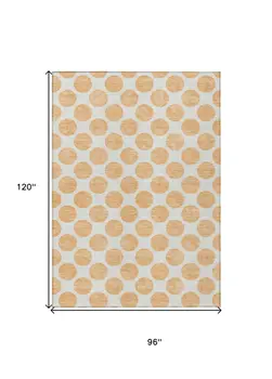 8' X 10' Peach And Ivory Polka Dot Washable Indoor Outdoor Area Rug