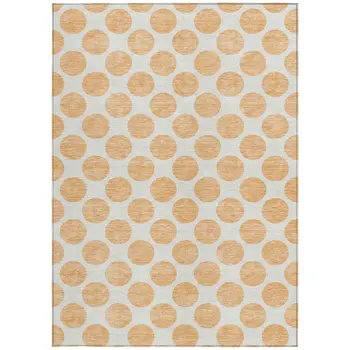 9' X 12' Peach And Ivory Polka Dot Washable Indoor Outdoor Area Rug