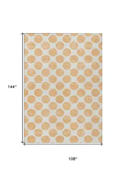 9' X 12' Peach And Ivory Polka Dot Washable Indoor Outdoor Area Rug