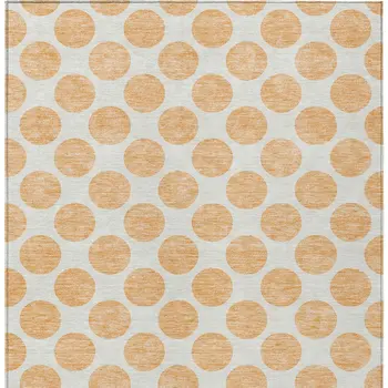 9' X 12' Peach And Ivory Polka Dot Washable Indoor Outdoor Area Rug