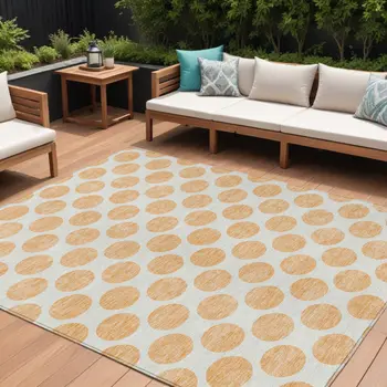 10' X 14' Peach And Ivory Polka Dot Washable Indoor Outdoor Area Rug