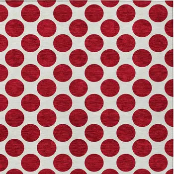 3' X 5' Red And Ivory Polka Dot Washable Indoor Outdoor Area Rug