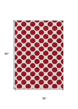 3' X 5' Red And Ivory Polka Dot Washable Indoor Outdoor Area Rug
