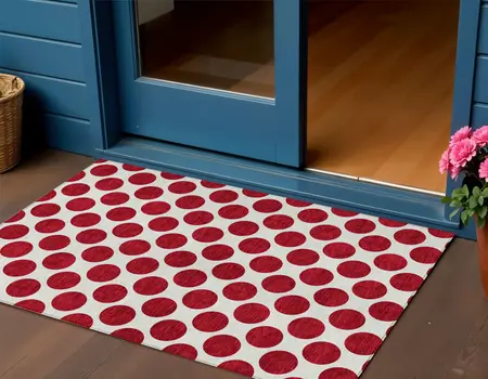 3' X 5' Red And Ivory Polka Dot Washable Indoor Outdoor Area Rug