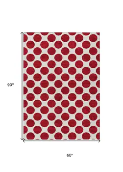 5' X 8' Red And Ivory Polka Dot Washable Indoor Outdoor Area Rug