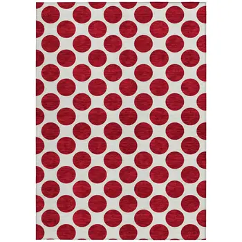 8' X 10' Red And Ivory Polka Dot Washable Indoor Outdoor Area Rug
