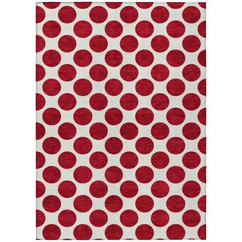 8' X 10' Red And Ivory Polka Dot Washable Indoor Outdoor Area Rug