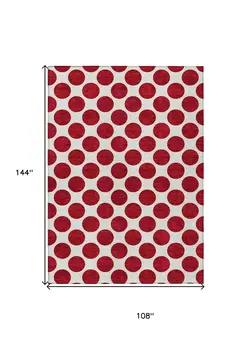 9' X 12' Red And Ivory Polka Dot Washable Indoor Outdoor Area Rug