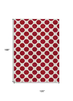 10' X 14' Red And Ivory Polka Dot Washable Indoor Outdoor Area Rug