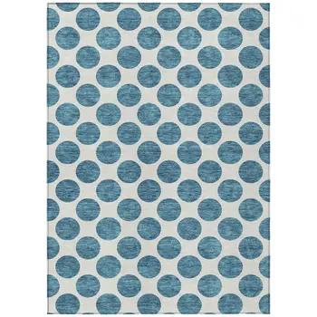 3' X 5' Teal Blue And Ivory Polka Dot Washable Indoor Outdoor Area Rug
